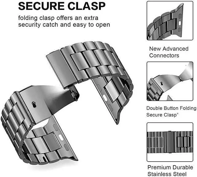 Alt view image 3 of 7 - Stainless Steel Metal Band for Apple Watch 38404244mm Strap Replacement Link Bracelet Band Compatible with Apple Watch Series 6 Apple Watch Series 5 Apple Watch Series 1234Grey4244mm