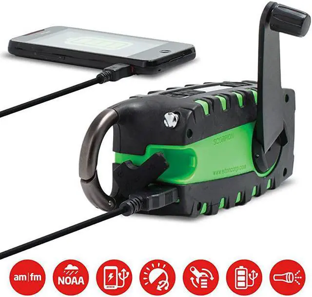 Alt view image 2 of 7 - Rugged Multipowered Portable Emergency Weather Radio amp Flashlight Green NSP101WXGR