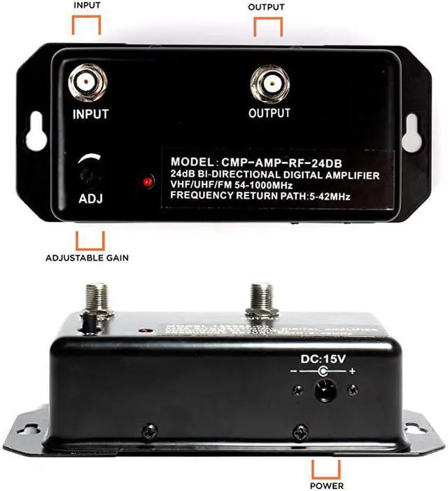 Alt view image 7 of 7 - 24db Distribution Amplifier | Digital TV Antenna Booster Signal Amplifier Adjustable BoostGain NTSC ATSC FM UHF VHF 1000 MHz Includes RG6 Coaxial Cable