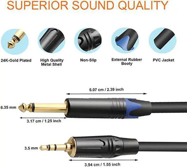 Alt view image 3 of 7 - 1/8" TRS Stereo to Dual 1/4" TS Mono Y-Splitter Cable, 3.5mm Mini Jack Aux to Quarter inch 6.35mm Jack Stereo Breakout Cord - 3.3 feet