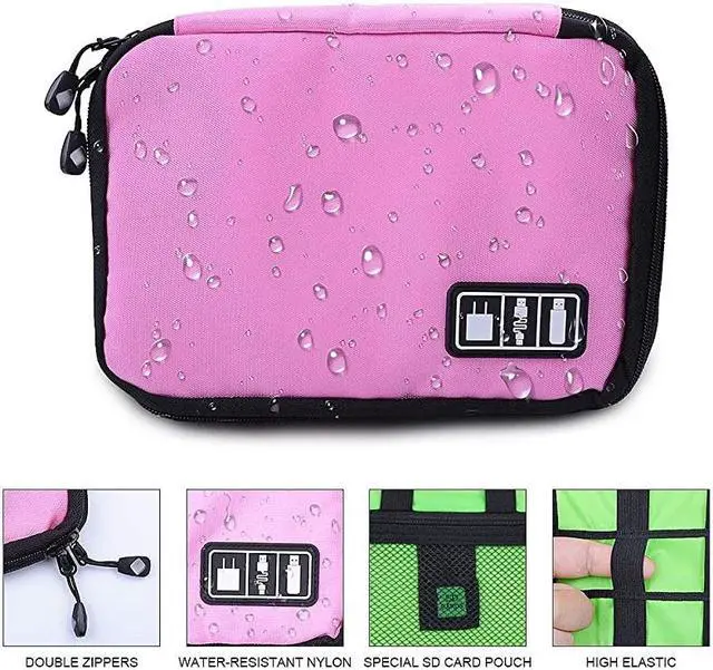 Alt view image 4 of 7 - Smart Watch Bands Organizer Waterproof Portable Electronics Travel Accessories Organizer Bag for Watch Bands Cable Charger Headset SD Card Pink