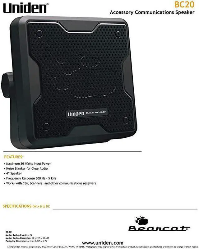 Alt view image 2 of 5 - BC20 Bearcat 20Watt External Communications Speaker Durable Rugged Design Perfect for Amplifying  Scanners CB Radios and Other Communications Receivers