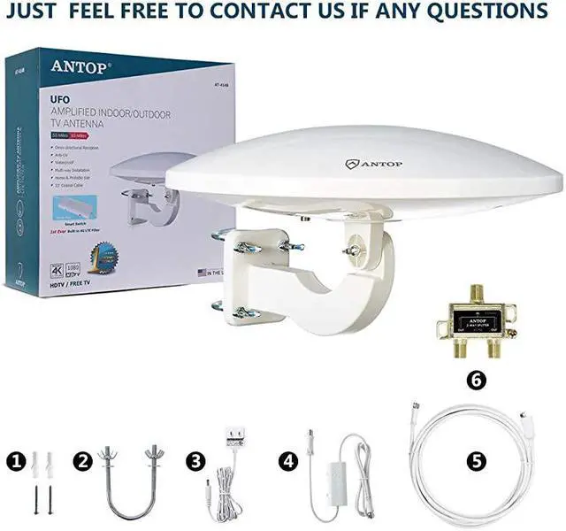 Alt view image 6 of 6 - TV Antenna for Multiple TVs ANTOP UFO Amplified RooftopAtticRVMarine HDTV Antenna 65 Miles Omni Directional Extremely High Reception with 33ft Coaxial Cable and Signal Splitter for 2 TVs