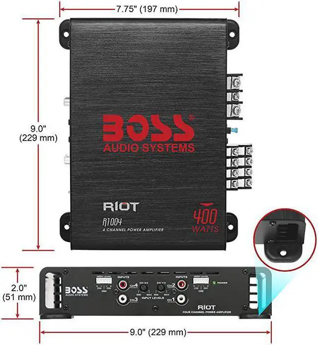 Alt view image 5 of 7 - R1004 4 Channel Car Amplifier Riot Series 400 Watts Full Range Class AB 2 Ohm Stable IC Integrated Circuit Great for Car Speakers and Car Stereos