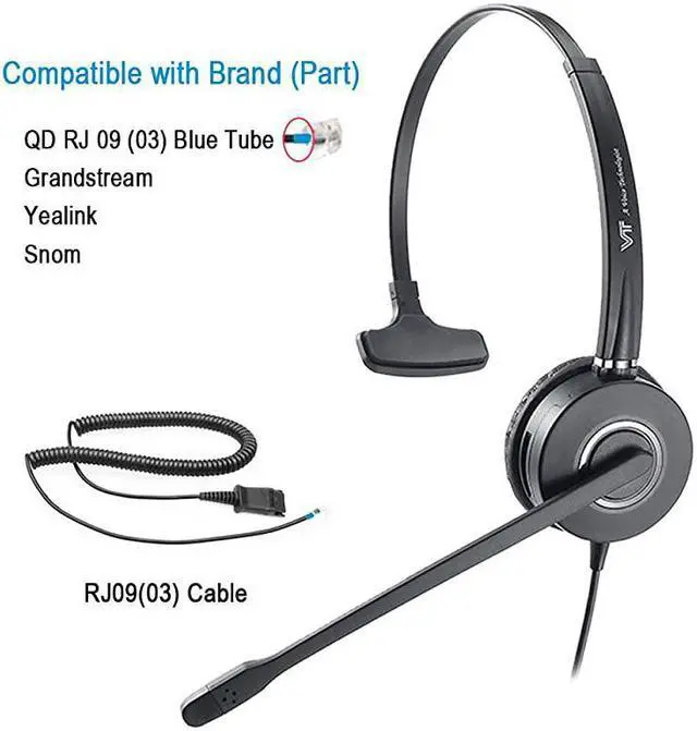 Alt view image 3 of 7 - Microphone Noise-Cancelling Headphone QD-Plantronic - Quick Disconnect Call Center IP Phone Headset with QD-RJ09 Cables