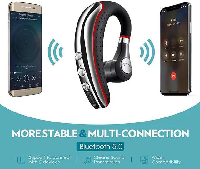Alt view image 3 of 7 - Bluetooth Headset 50 HighFidelity Audio Wireless Bluetooth Earpiece Hands Free Business Earphones with Noise Reduction micCompatible iPhoneAndroid Cell Phones Other Bluetoothenabled Device