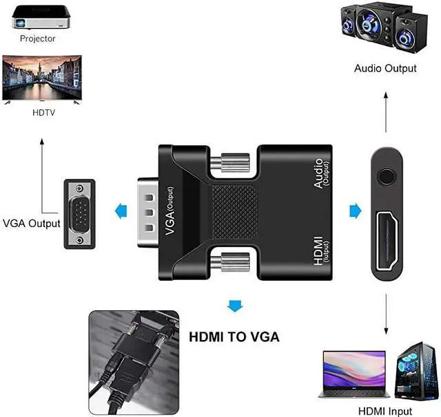 Alt view image 2 of 6 - HDMI to VGA AdapterConverter 1080P HDMI Female to VGA Male Converter Adapter 35mm Audio Cable