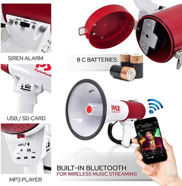 Alt view image 2 of 7 - Megaphone Speaker PA Bullhorn with Builtin Siren 50 Watts Adjustable Volume Control and 1200 Yard Range Ideal for Football Soccer Baseball Hockey and Basketball Cheerleading Fans and Coaches or for S