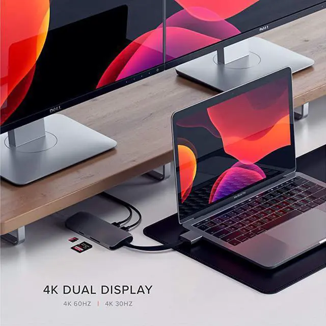 Alt view image 2 of 4 - TypeC Dual Multimedia Adapter with Dual 4K HDMI USBC PD Gigabit Ethernet MicroSD Card Readers USB 30 Compatible with 2020 MacBook Pro 2020 MacBook Air 2020 Mac Mini Space Gray