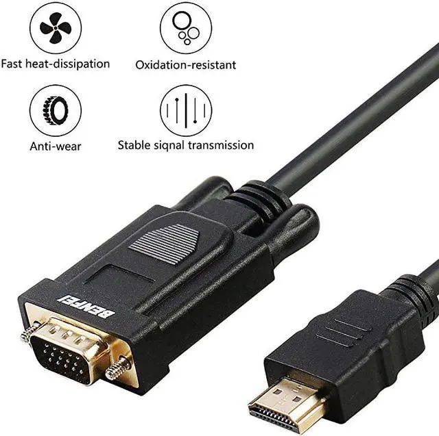 Alt view image 2 of 7 - HDMI to VGA  GoldPlated HDMI to VGA 6 Feet Cable Male to Male Compatible for Computer Desktop Laptop PC Monitor Projector HDTV Raspberry Pi Roku Xbox and More