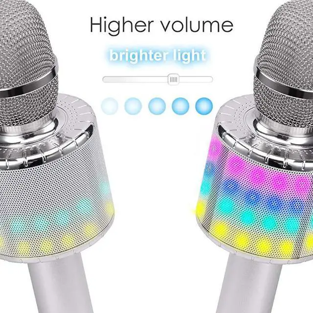 Alt view image 2 of 7 - Wireless Bluetooth Karaoke Microphone with Multicolor LED Lights 4 in 1 Portable Handheld Karaoke Speaker Machine Thanksgiving Day for AndroidiPhoneiPadSonyPC or All Smartphone Silver