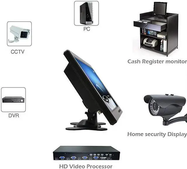 Alt view image 5 of 7 - 10 Inch Small HDMI Monitor Portable CCTV Monitors 1280x600 with BNC, AVI, VGA, HDMI Input Cable, Remote Control, Built-in Speakers, for PC, CCTV, Security Camera, Raspberry Pi, X-Box
