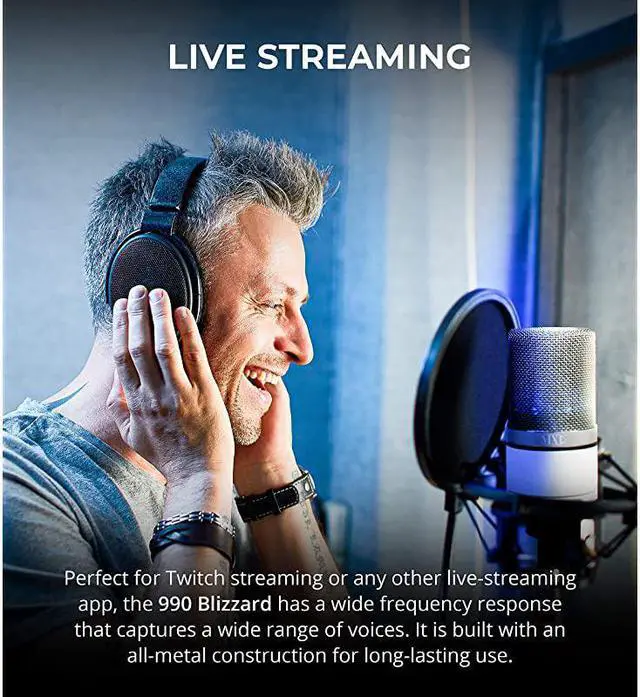 Alt view image 4 of 7 - MXL 990 Blizzard Condenser Microphone with Blue LED Lights Bundle with  10FT Balanced XLR Cable Pop Filter Windscreen and 5Pack of Reusable Cable Ties