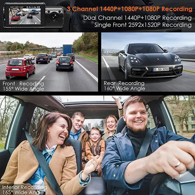 Alt view image 2 of 7 - N4 3 Channel Dash Cam 4K+1080P Dual Channel 1440P+1080P+1080P Front Inside Rear Three Way Triple Car Dash Camera IR Night Vision Capacitor 24 Hours Parking Mode Support 256GB Max