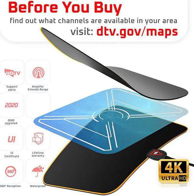 Alt view image 2 of 6 - Amplified HD Digital TV Antenna Long up to 180 Miles Range Support 4K 1080p Fire tv Stick All Older TVs Indoor Smart Switch Amplifier Signal Booster 18ft Coax HDTV CableAC Adapter