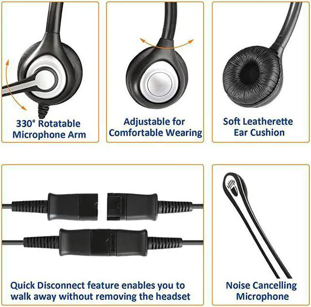 Alt view image 5 of 7 - Corded Telephone Headset Dual wNoise Canceling Mic + Quick Disconnect for Avaya 1416 2410 9508 Aastra 6757i Allworx 9212 Plantronics S12 Mitel 5330 Comdial Digium Landline Deskphones602QS1