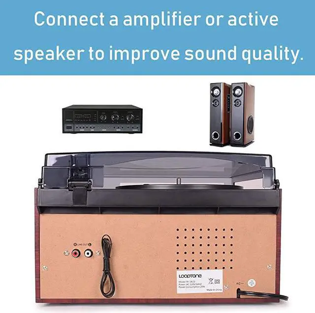 Alt view image 6 of 7 - Vinyl Record Player 9 in 1 3 Speed Bluetooth Vintage Turntable CD Cassette Player AMFM Radio USB Recorder Auxin RCA LineOut