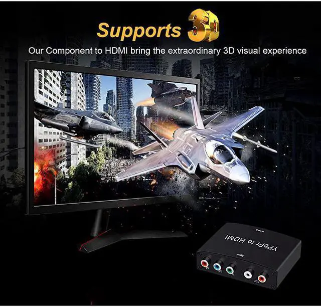 Alt view image 4 of 7 - Component to HDMI Converter 5RCA Component RGB YPbPr to HDMI Converter v13 HDCP Video Audio Converter Adapter for DVD PSP Xbox 360 to New HDTV or Monitor1080P Black