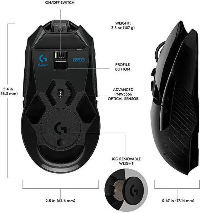 Alt view image 3 of 6 - G903 LIGHTSPEED Gaming Mouse with POWERPLAY Wireless Charging Compatibility