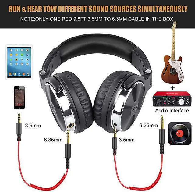 Alt view image 2 of 6 - AdapterFree Closed Back OverEar DJ Stereo Monitor Headphones Professional Studio Monitor amp Mixing Telescopic Arms with Scale Newest 50mm Neodymium Drivers Glossy Finish Black