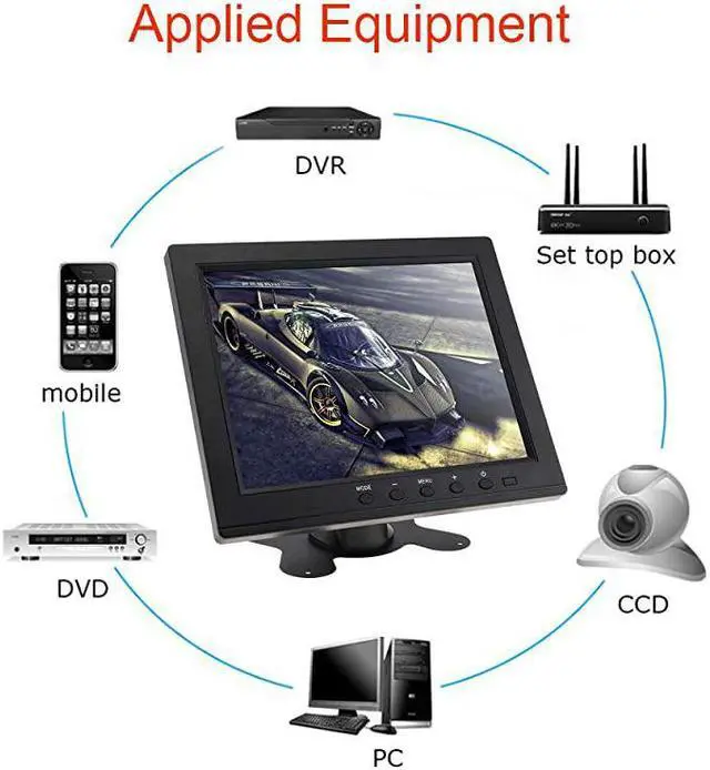 Alt view image 5 of 7 - Inch LED Monitor HD TFTLCD Color Monitor Mini TV Computer 2 Channel Video Input Security Monitor with Speaker VGA HDMI for Car