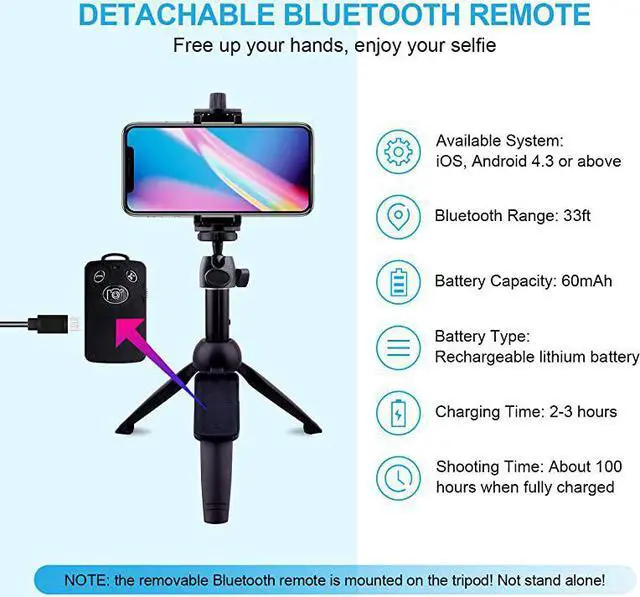 Alt view image 5 of 7 - Stick Tripod Bluetooth LATZZ 40 Inch Extendable Phone Tripod Monopod with Wireless Remote Shutter and Tripod Stand Compatible iPhone 11 ProXs MAXXRX88P77PGalaxy Note 8S10S9+S9 More