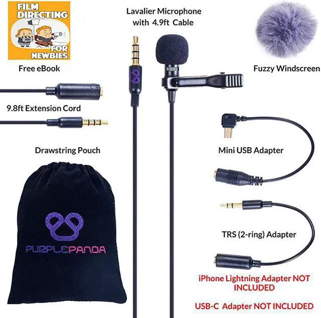 Alt view image 2 of 7 - Lavalier Lapel Microphone Kit Clipon Omnidirectional Condenser Lav Mic Compatible with iPhone iPad GoPro DSLR ZoomTascam Recorder Samsung Android PS4