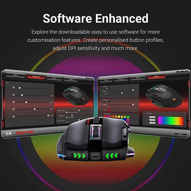 Alt view image 7 of 7 - M801 PC Gaming Mouse LED RGB Backlit MMO 9 Programmable Buttons Mouse with Macro Recording Side Buttons Rapid Fire Button for Windows Computer Gamer Wireless Black