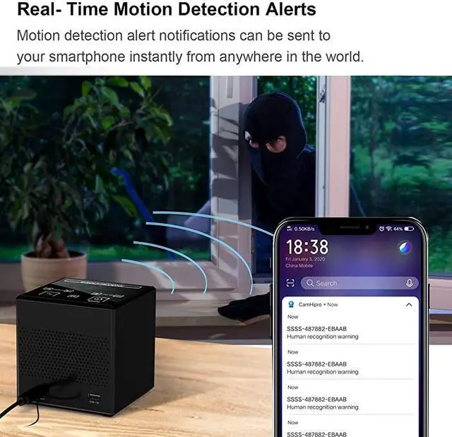 Alt view image 2 of 7 - Cam Spy Camera Alarm Clock FM Radio 1080P Nanny Cams Wireless with Phone App Bluetooth Speaker amp USB Charging Ports Night Vision amp Motion Detection Storage 128GB