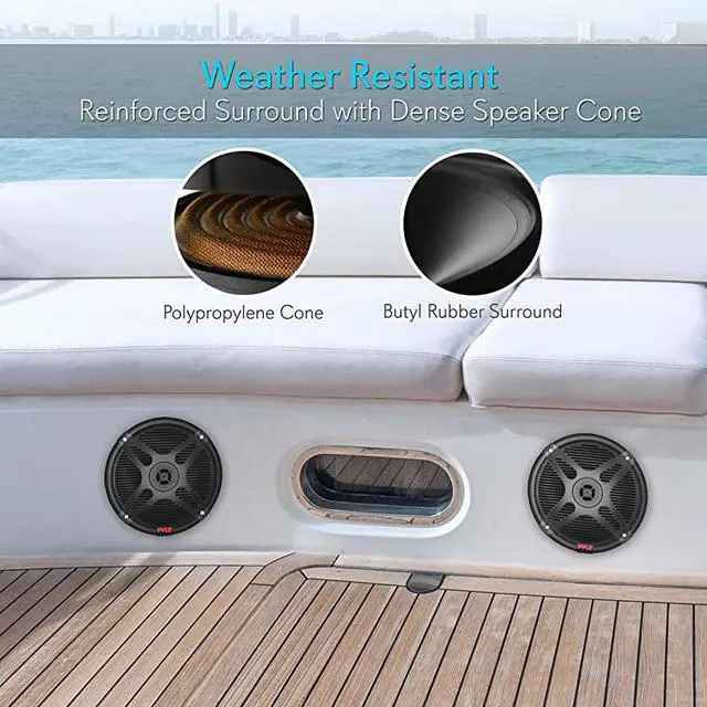 Alt view image 6 of 7 - 65 Inch Bluetooth Marine Speakers 2Way IPX4 Waterproof and Weather Resistant Outdoor Audio Dual Stereo Sound System with 600 Watt Power and Low Profile Design 1 Pair  PLMRBT65B Black
