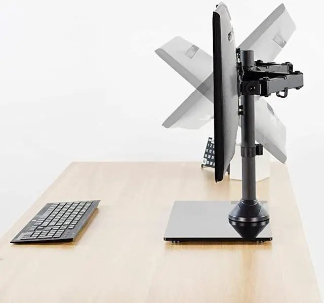 Alt view image 5 of 7 - Freestanding Black Dual Monitor Stand with Sleek Glass Base and Adjustable Arms Mounts 2 Screens up to 27 inch and 22 lbs Each STANDV002FG