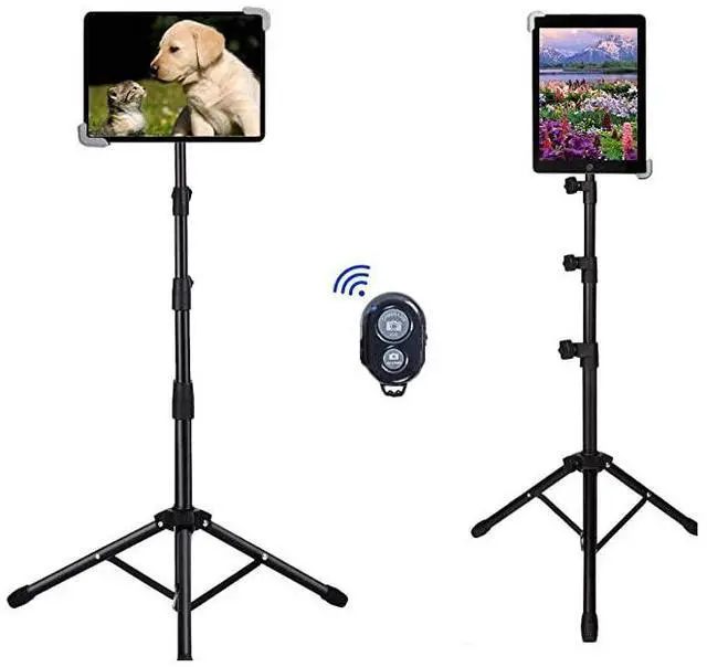Alt view image 2 of 5 - Tripod Stand for IPad  Foldable Floor Height Adjustable Tablet Tripod Stand for iPad Mini iPad Air iPad 1234 and All 812 Inch Tablets Bluetooth Remote Control As Gift