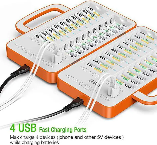 Alt view image 3 of 7 - 40Slot Battery Charger for 2/4/.20/24.38/40 pcs AA AAA Rechargeable Batteries - Advanced Multiple Battery Charger with 4 USB Output for Phones - Handle Design(Batteries not Included)