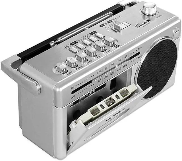 Alt view image 3 of 4 - VBB25SLV Mini Bluetooth Boombox with Cassette Player Recorder and AmFM Radio Silver