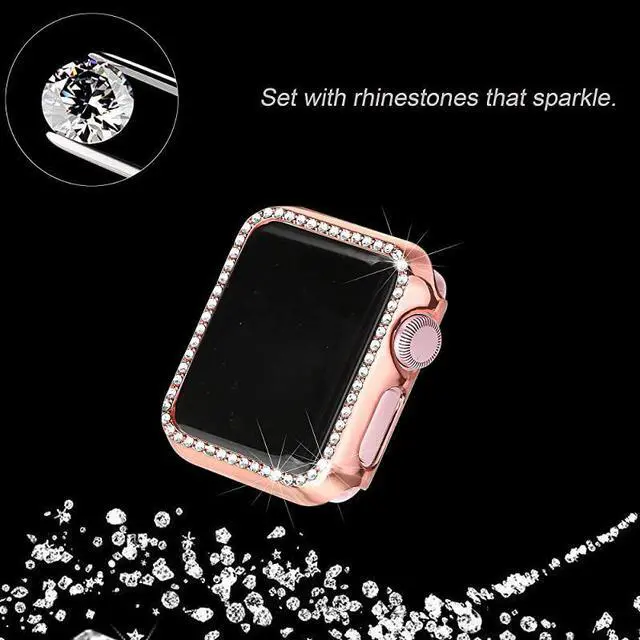 Alt view image 4 of 7 - 44mm Case Compatible with Apple Watch Band, Bling Full Cover Bumper Protective Frame Screen Protector for iWatch SE Series 6/5/4, Copper(44mm)