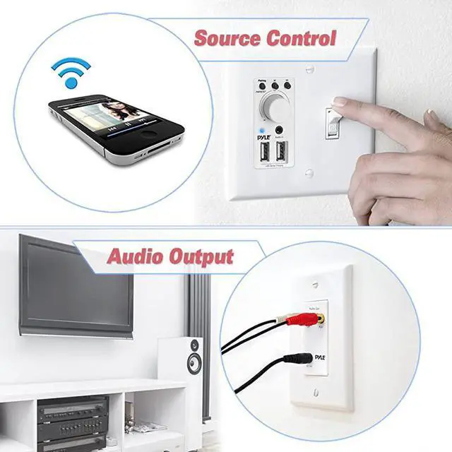 Alt view image 4 of 7 - Bluetooth Receiver Wall Mount InWall Audio Control Receiver w Dual USB Charging Port 35mm AUX Input for Sound Systems For Home Theater Entertainment Includes DC Power Adaptor PWPBT67