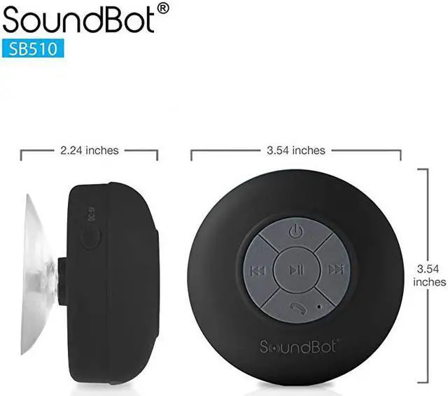 Alt view image 6 of 7 - SB510 HD Water Resistant Bluetooth 30 Shower Speaker Handsfree Portable Speakerphone with Builtin Mic 6hrs of Playtime Control Buttons and Dedicated Suction Cup for ShowersGryBLK