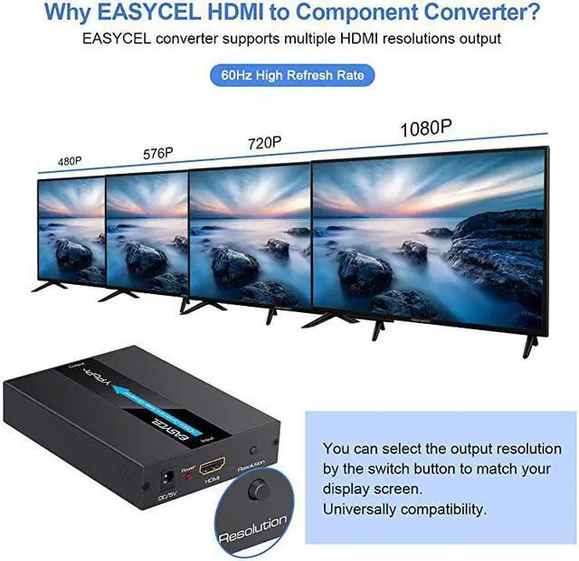 Alt view image 4 of 7 - HDMI to Component Converter  Aluminum 1080P HDMI to YPbPr HDMI to RGB 5RCA Scaler Converterwith Scaler Function HDMI Input to Component YPbPr Output Converter