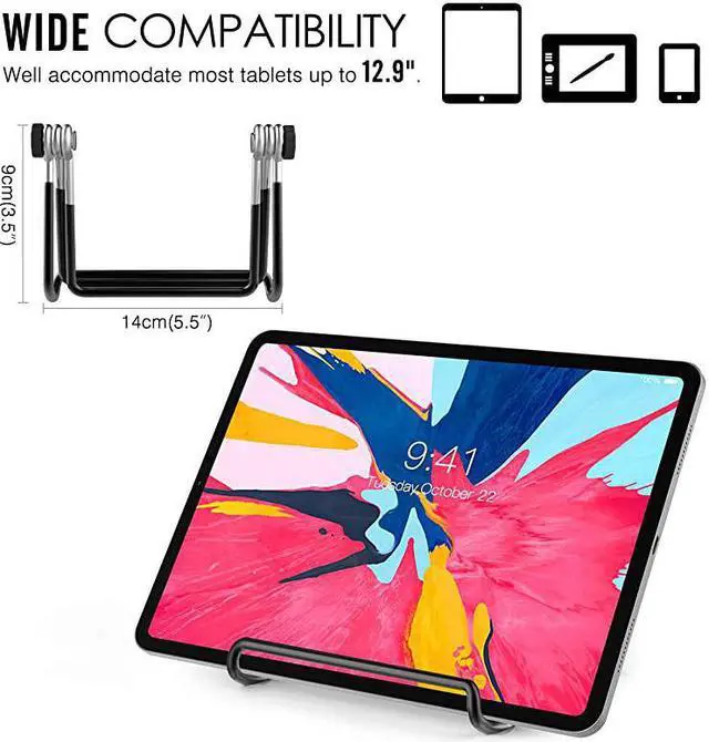 Alt view image 6 of 6 - Foldable Tablet Stand 2 Pack Adjustable Metal Holder for 9129quot Tablet Compatible with iPad 102quot 2019 New iPad Air 3rd Gen iPad Pro 10597 iPad Pro 11 2020129 Galaxy Tab E 96quot Black