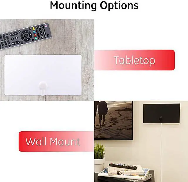 Alt view image 4 of 7 - Ultra Ed Indoor TV Antenna Slim Home Decor Reversible Black White 4K 1080P VHF UHF Long Ran Antenna Digital HDTV Antenna Smart TV Compatible 6Ft Coaxial Cable 11264