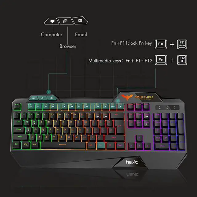 Alt view image 7 of 7 - Wired Gaming Keyboard Mouse Combo LED Rainbow Backlit Gaming Keyboard RGB Gaming Mouse Ergonomic Wrist Rest 104 Keys Keyboard Mouse 4800 DPI for Windows & Mac PC Gamers (Black)