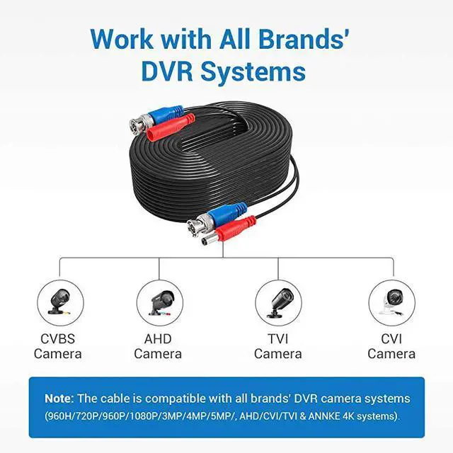Alt view image 6 of 7 - 100ft BNC Video and Power Security Camera Cable with BNC Connectors and RCA Adapters for CCTV Camera System Black