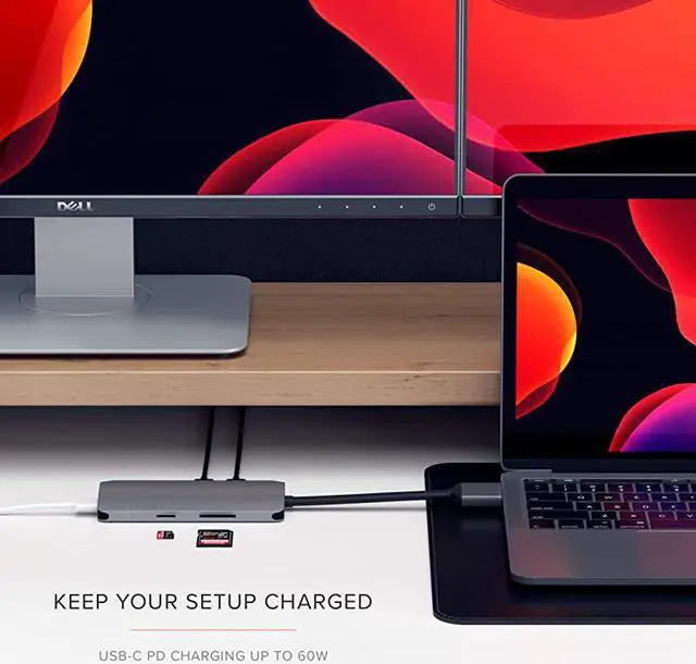 Alt view image 3 of 4 - TypeC Dual Multimedia Adapter with Dual 4K HDMI USBC PD Gigabit Ethernet MicroSD Card Readers USB 30 Compatible with 2020 MacBook Pro 2020 MacBook Air 2020 Mac Mini Space Gray