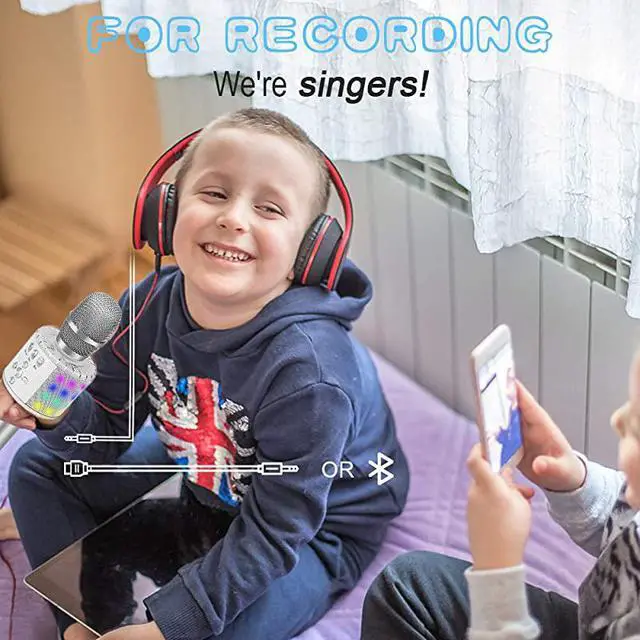 Alt view image 6 of 7 - Wireless Bluetooth Karaoke Microphone with Multicolor LED Lights 4 in 1 Portable Handheld Karaoke Speaker Machine Thanksgiving Day for AndroidiPhoneiPadSonyPC or All Smartphone Silver