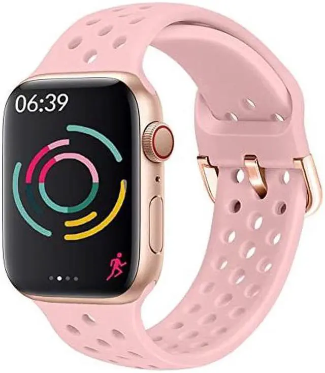 Main image of Compatible with Apple Watch Band 44mm 40mm 42mm 38mm Sport Breathable ExtraSoft Silicone Wristband Men Women Replacement Bands for iWatch Band Series 5 4 3 2 1 Pink 42mm44mm