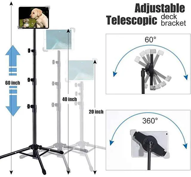 Alt view image 4 of 5 - Tripod Stand for IPad  Foldable Floor Height Adjustable Tablet Tripod Stand for iPad Mini iPad Air iPad 1234 and All 812 Inch Tablets Bluetooth Remote Control As Gift