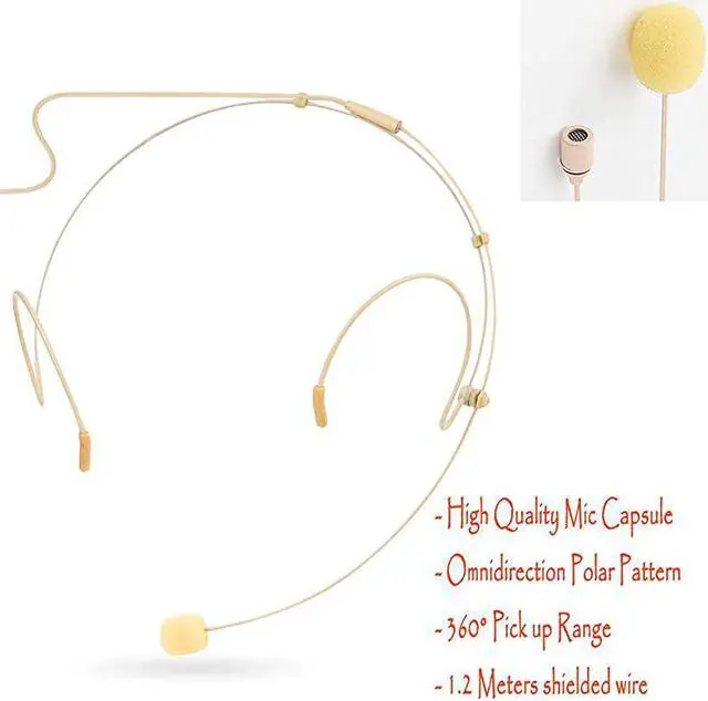 Alt view image 3 of 7 - Headband Headworn Headset Microphone Lightweight Double Earhook Earset Head Microphone for Shure Wireless System amp Lectures Theater Stage Performance Podcasts Beige
