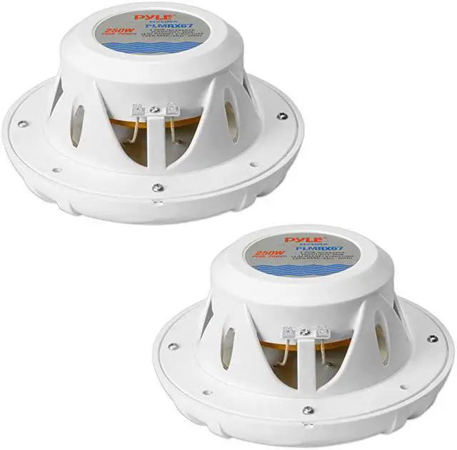 Alt view image 2 of 3 - 250 Watt Marine Speaker System Water Resistant Dual 2 Way 65 Inch Outdoor Stereo Audio Sound Speakers w 65Hz20kHz Frequency Response Heavy Duty 35oz Magnet Structure  PLMRX67 White Pair