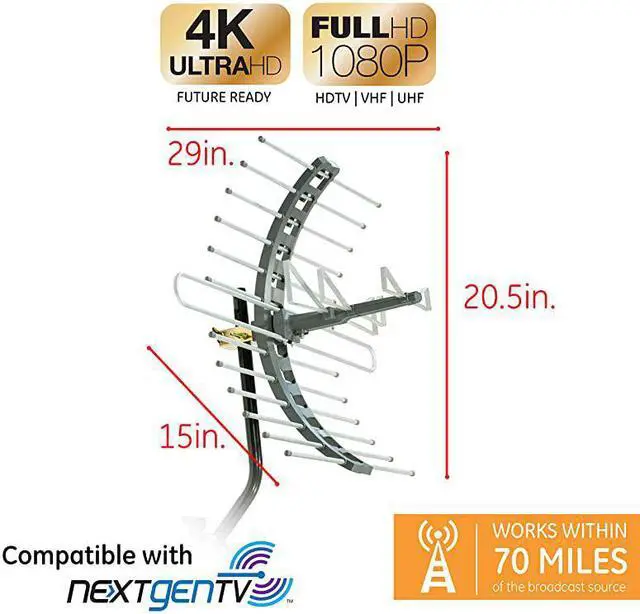 Alt view image 2 of 7 - Outdoor TV Antenna, Long Ran Antenna, 4K 1080P VHF UHF Digital HDTV Antenna, J Mount Included, Also Indoor Attic Mountable, Weather Resistant, 29884
