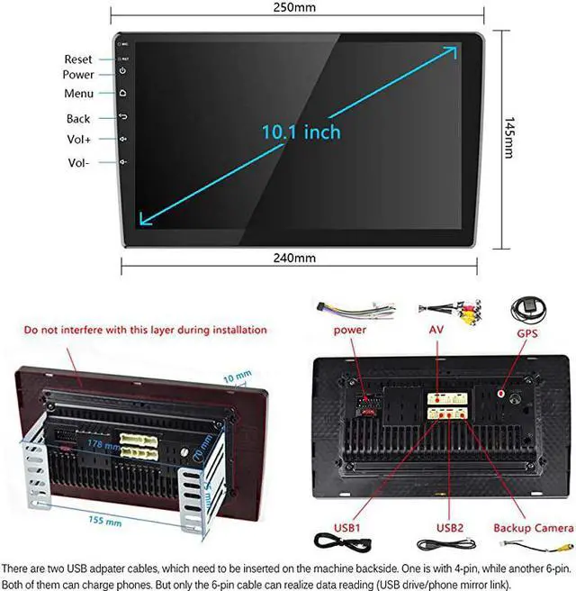Alt view image 2 of 7 - 101 Inch Android Car Stereo with GPS Double Din Car Radio Bluetooth FM Radio Receiver Support WiFi Connect Mirror Link for AndroidiOS Phone + Dual USB Input amp 12 LEDs Backup Camera